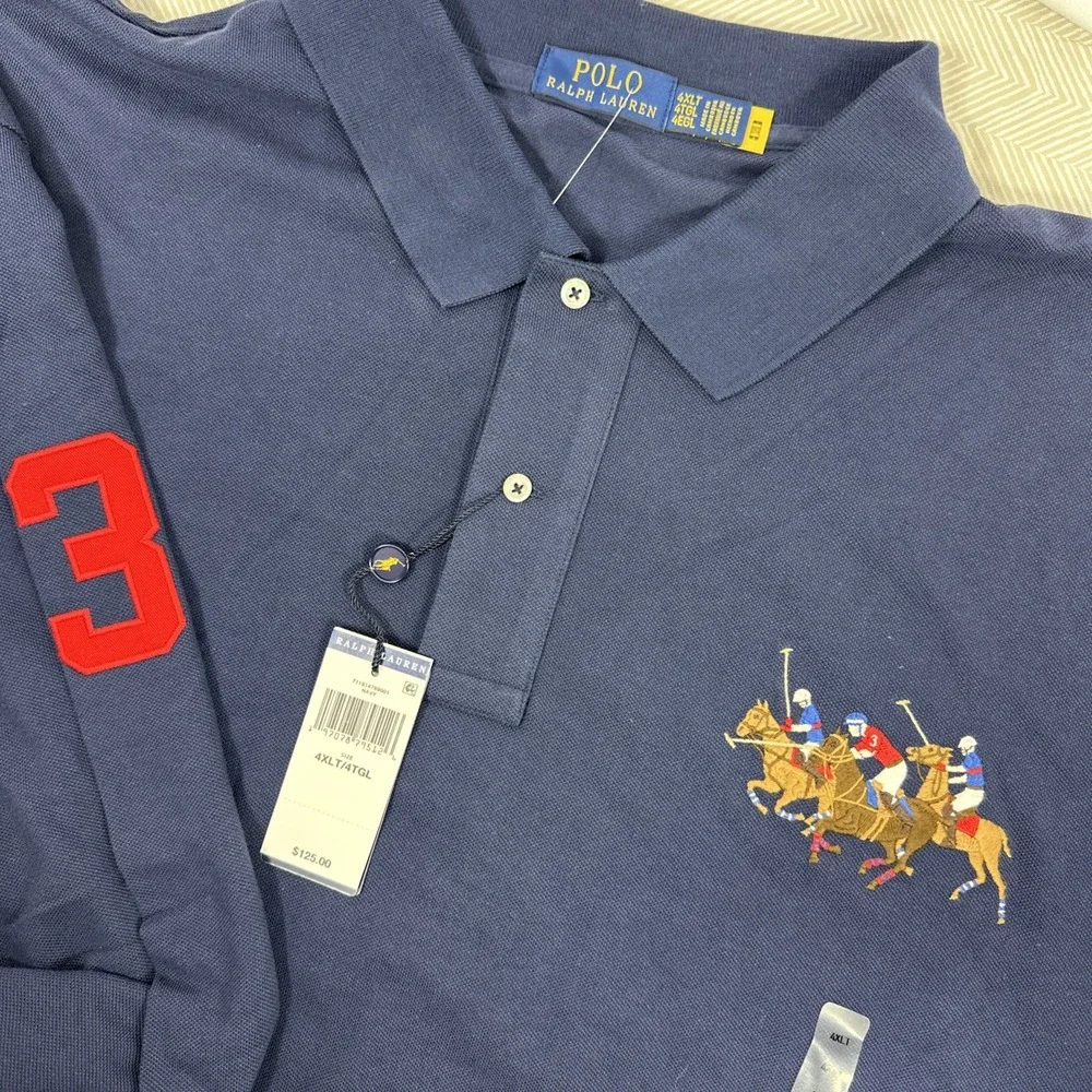 NWT Polo Ralph‎ Lauren Triple Pony Shirt Mens 4XLT Classic Fit Mesh Polo Navy #3